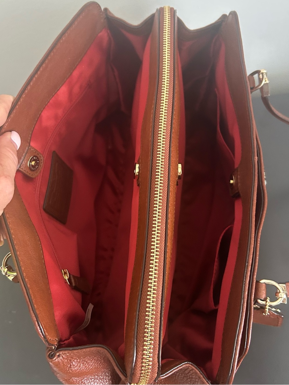 Coach Brown Madison Kimberly Carryall Cognac Pebbled Leather Shoulder bag Tote - Picture 13 of 15